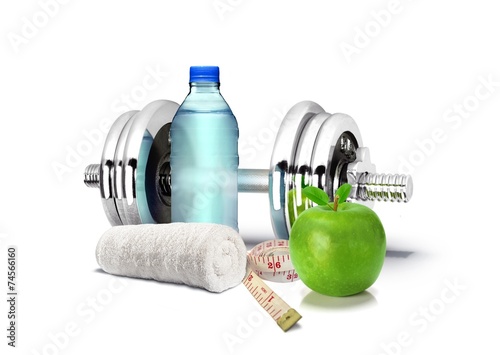 Fitness Concept with Dumbbell and Apple