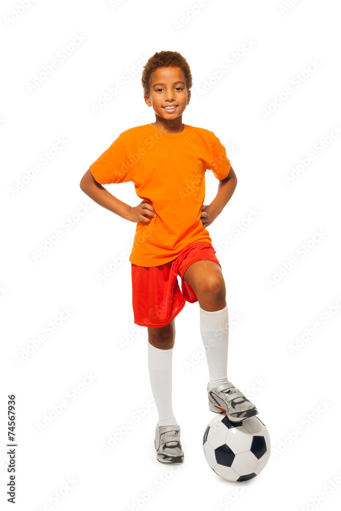Little African soccer player boy isolated Little African soccer player boy isolated