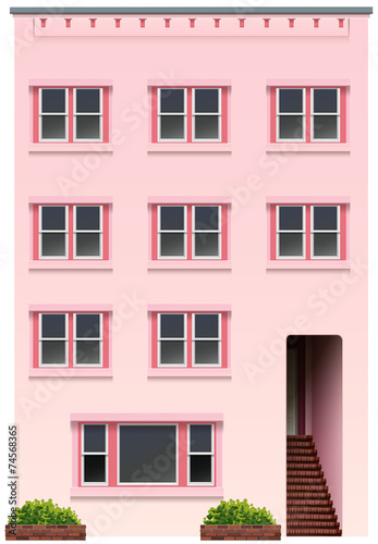 A tall pink building
