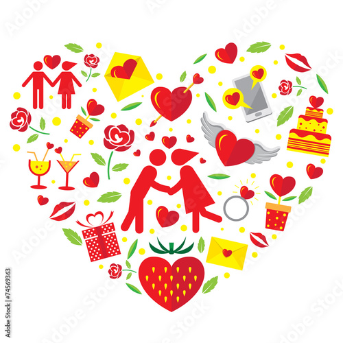 Love Icons Objects in Heart Shape
