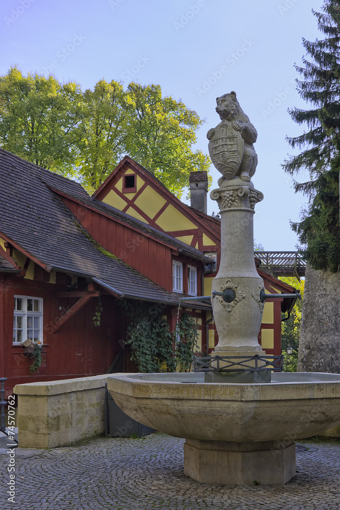 Brunnen mit Bär und Wappen