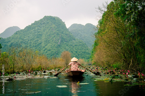 Yen stream on the way to Huong pagoda in autumn, Hanoi, Vietnam