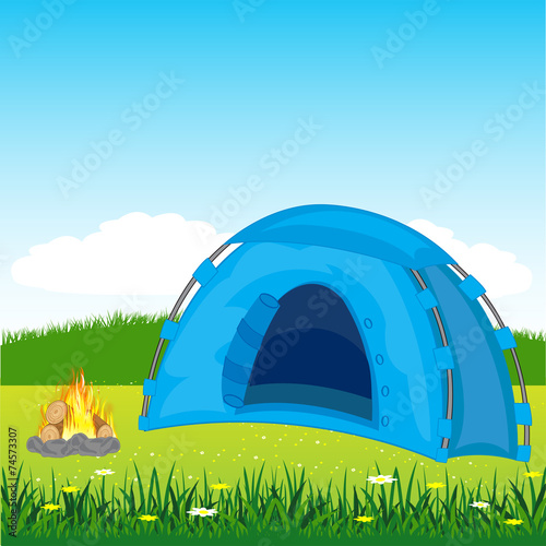 Blue tent on glade