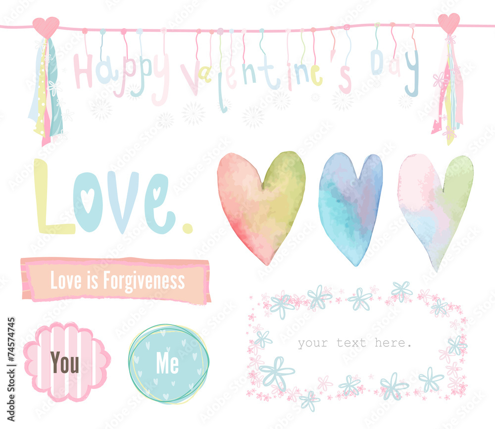 Vector of love and valentine’s day elements in pastel color
