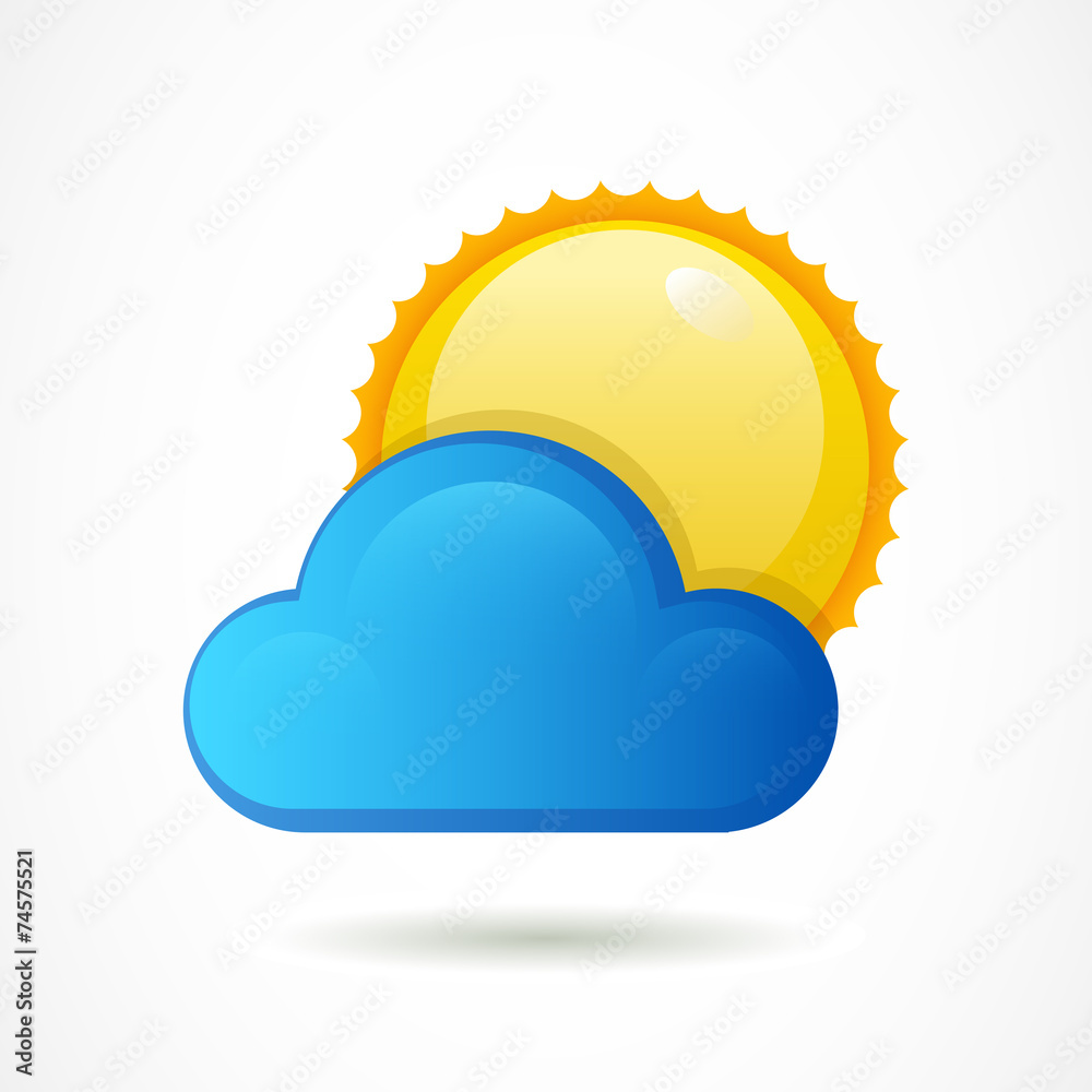 Vector logo design template. Glossy sun with blue cloud. Design Vector logo design template. Glossy sun with blue cloud. Design