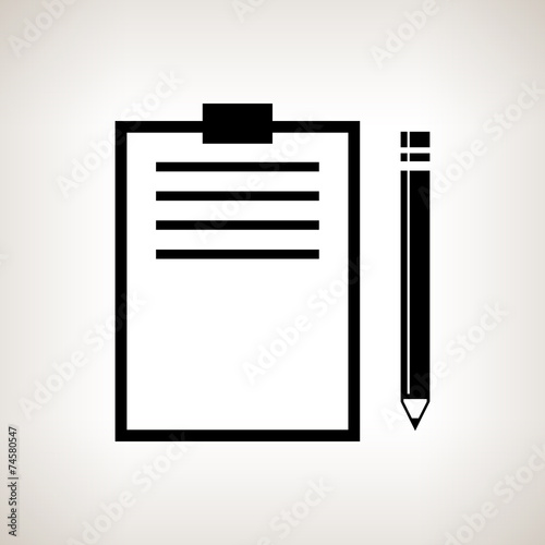Silhouette clipboard with a pencil  , vector illustration