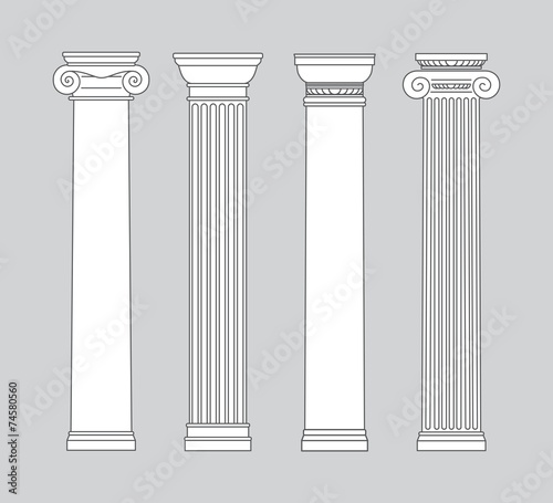 black and white line drawing. columns Vector set