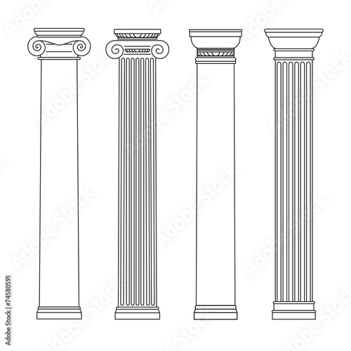 isolated vector set of columns. line drawing.