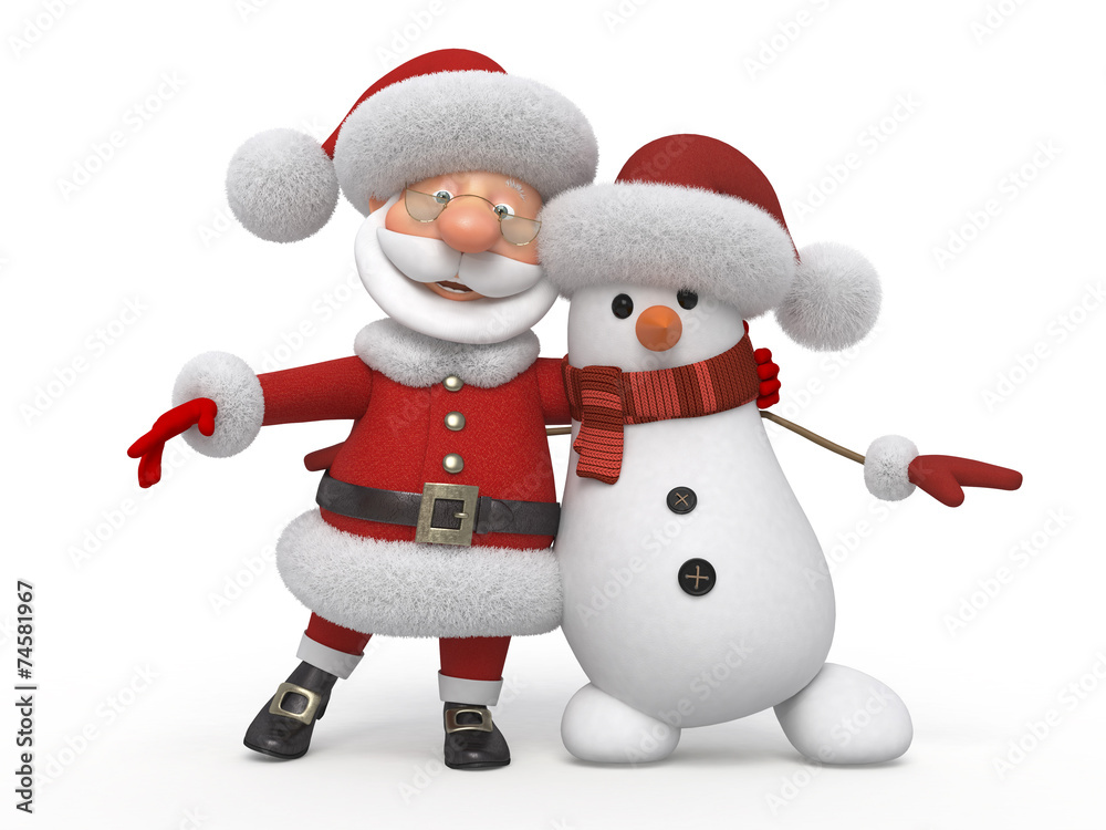 3d Santa Claus with a snowman 3d Santa Claus with a snowman