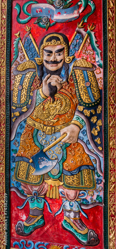 Chinese warrior on door panel Chinese warrior on door panel