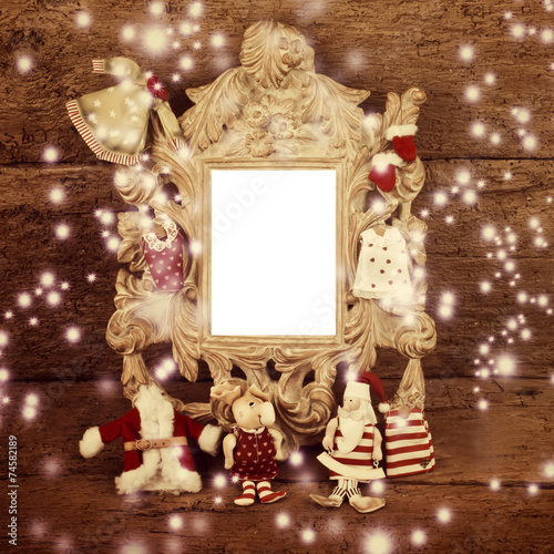 Christmas vintage photo frame with Santa Claus photo