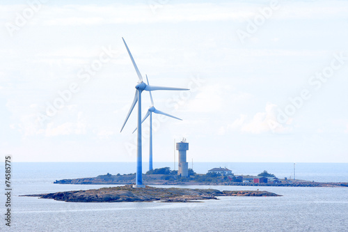 Offshore wind power generators.