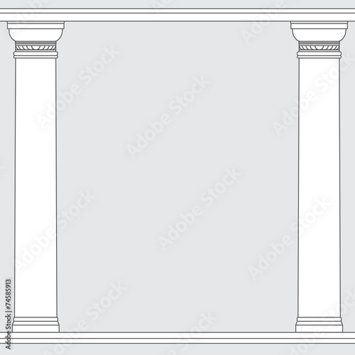 black and white line drawing. Doric order columns frame
