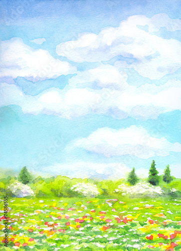 Watercolor landscape of series of 