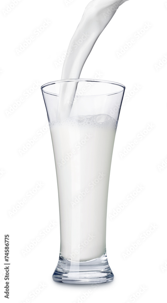 Pouring milk in a glass isolated on white background Pouring milk in a glass isolated on white background