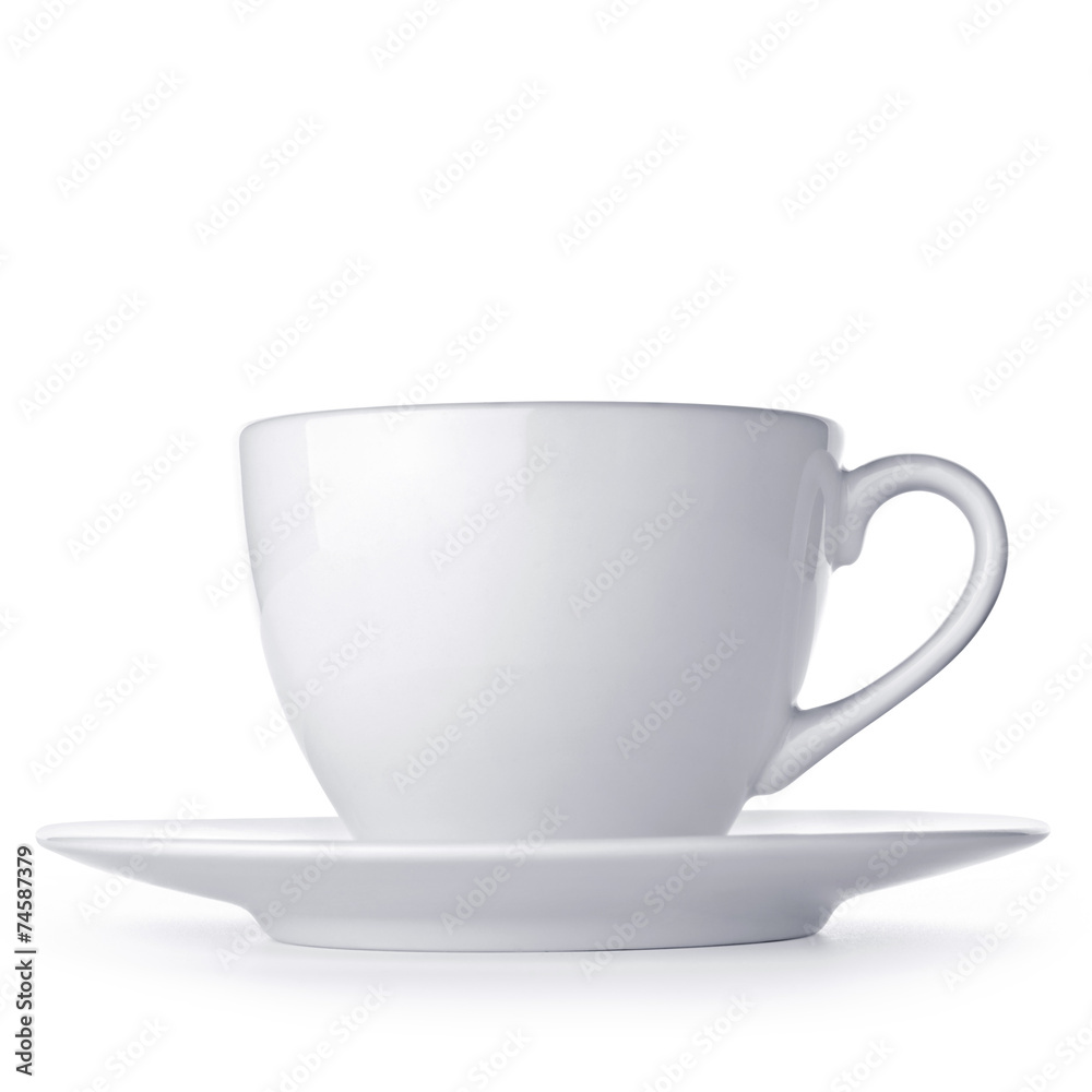 White cup with seucer isolated on white background White cup with seucer isolated on white background
