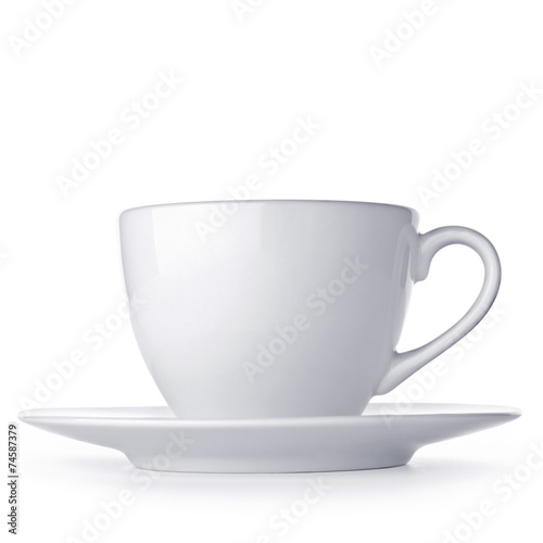 White cup with seucer isolated on white background