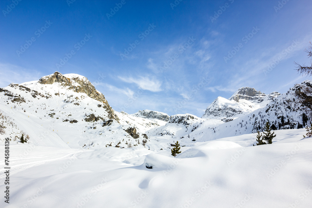 Panorama di montagna con neve