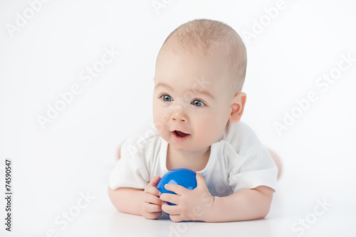 Baby with a blue toy