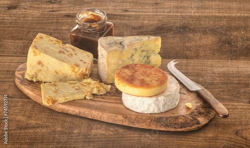 Cheese assortment on cutting board