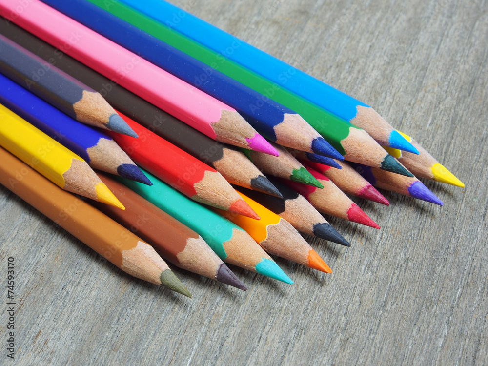 school supplies color pencils shavings isolated on wooden board school supplies color pencils shavings isolated on wooden board