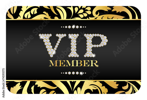VIP member card with golden floral pattern.