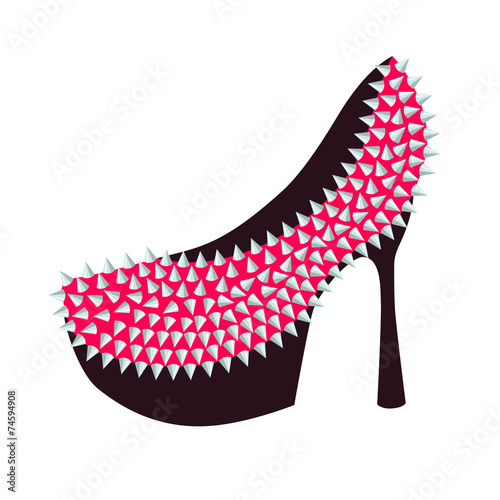 Women's high-heeled pink shoes decorated with studs