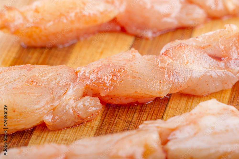 Raw Chicken Skewers On Plate Raw Chicken Skewers On Plate
