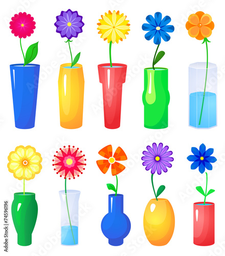 Flower in different vases vector set