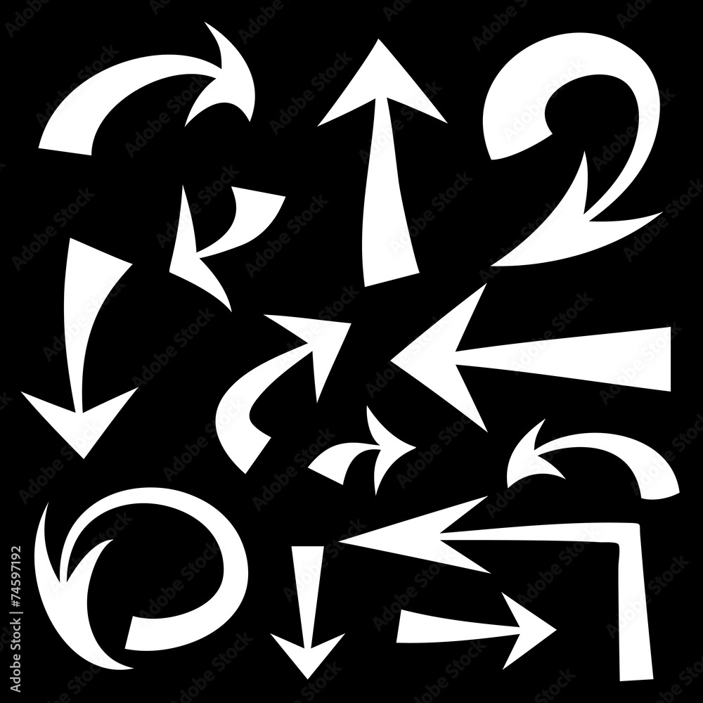 Vector set of hand drawn white arrows on black background Vector set of hand drawn white arrows on black background