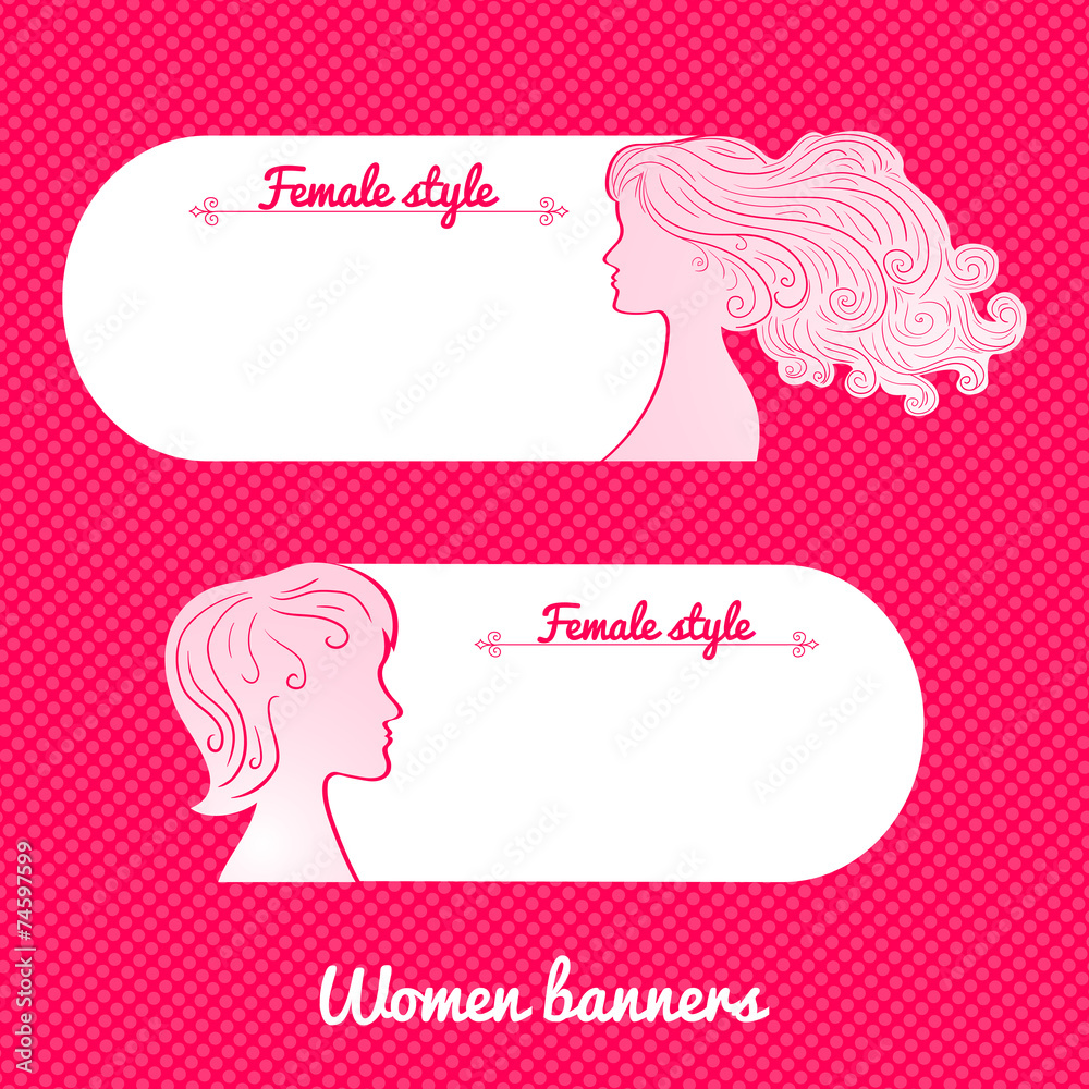 Two beautiful female romantic vector banner