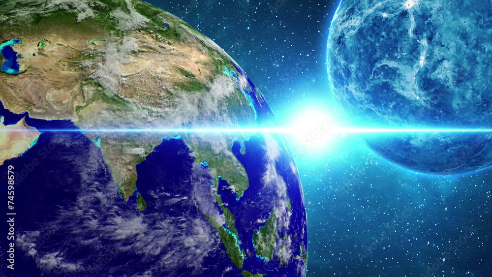 Planet Earth in universe or space rotation 360 degrees. LOOPED