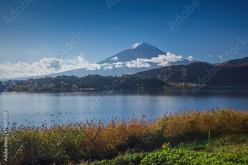 View of Mount Fuji from lake Kawaguchiko
