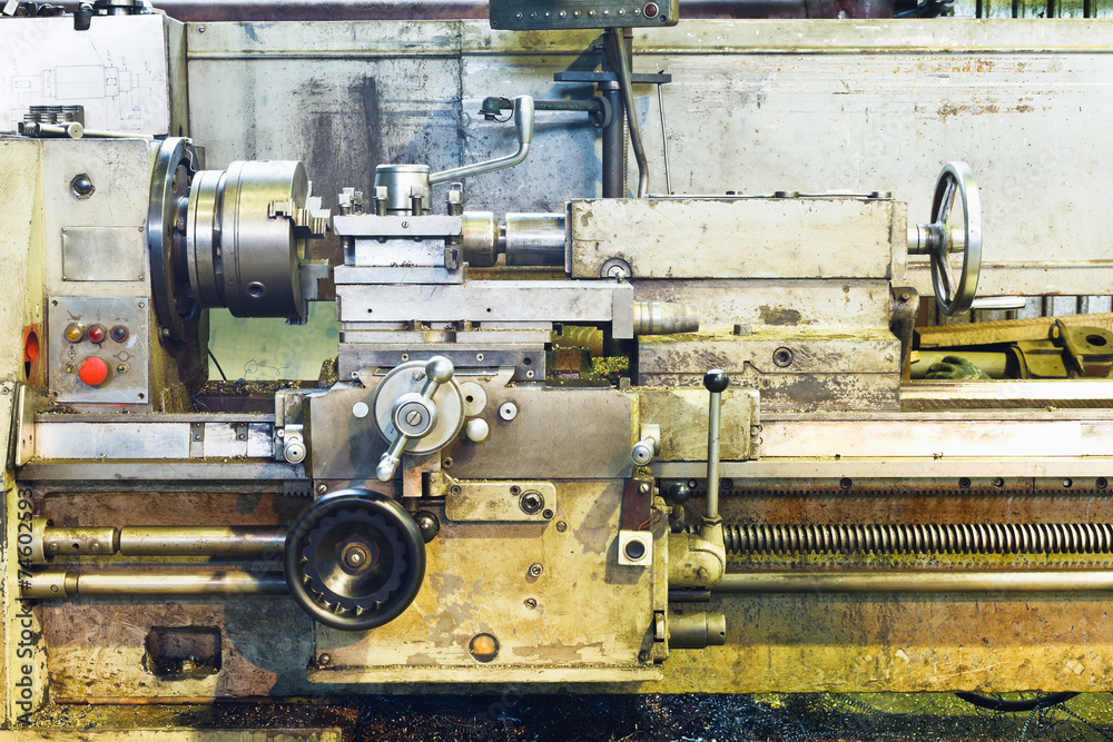 front view of old metal lathe machine