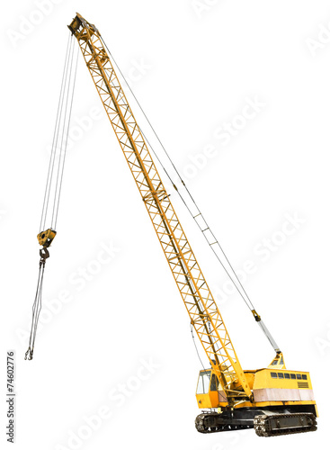 diesel electric yellow crawler crane isolated