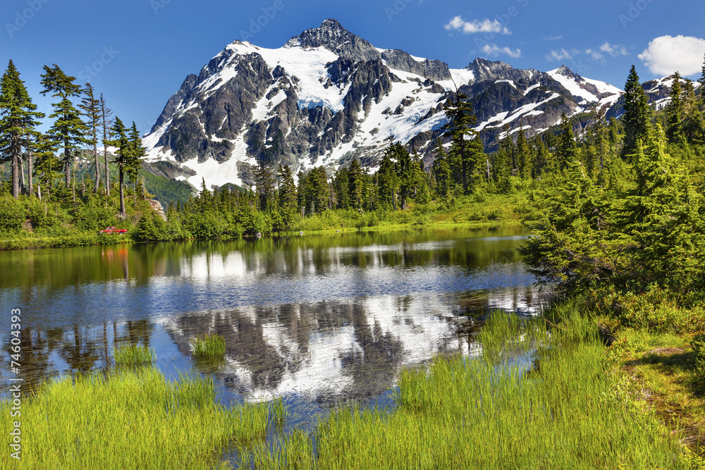 Picture Lake Evergreens Mount Shuksan Washington USA