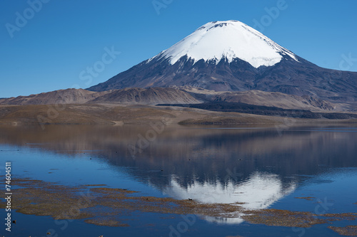 Reflection of Parinacota Volcano in Lake Chungara