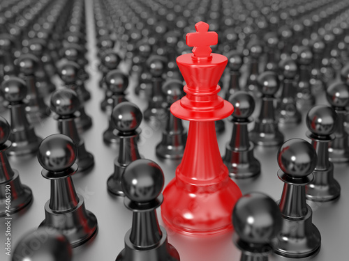 Red chess king with black pawns