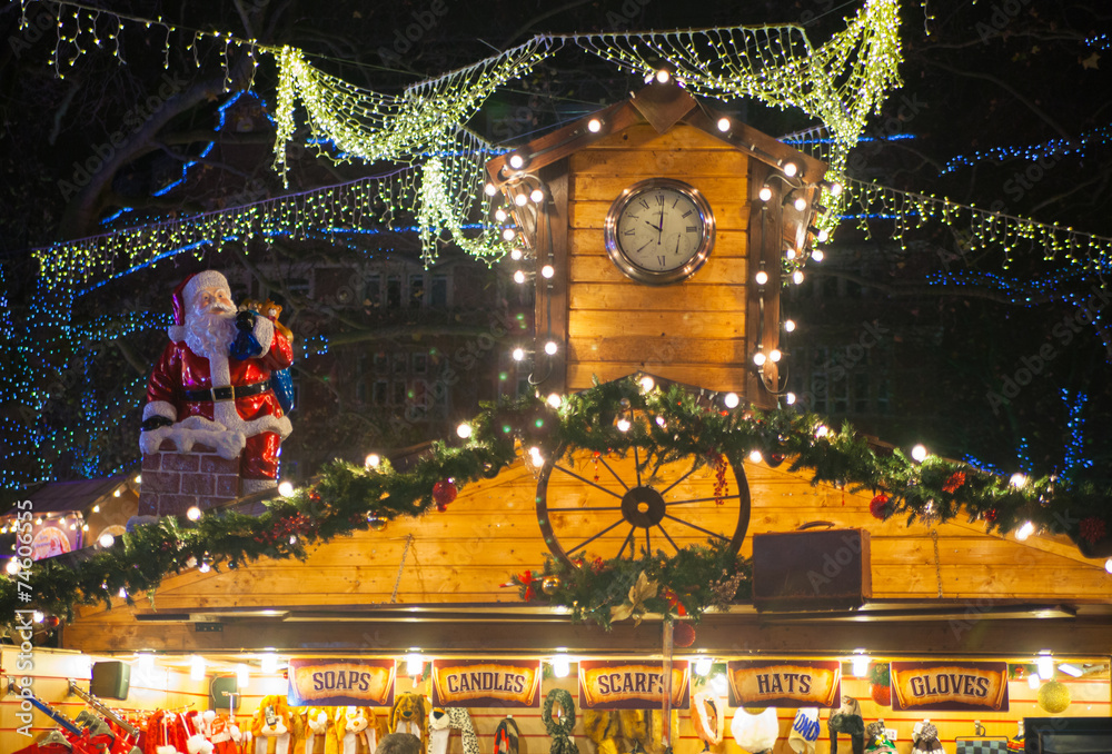 Fototapeta premium Leicester square, Christmas fun fair with stools, carrousel