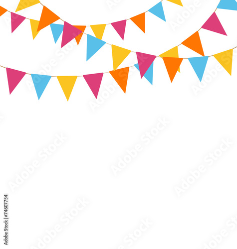 Multicolored bright buntings garlands isolated on white backgrou