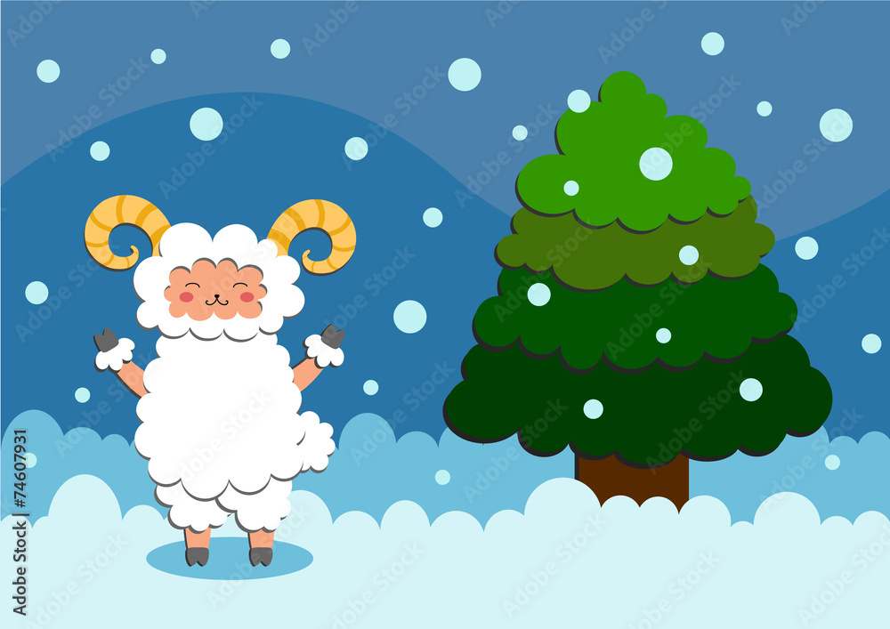 Obraz premium Sheep and Christmas tree.