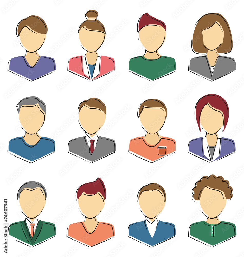 Set of business avatar office employees isolated on white backgr Set of business avatar office employees isolated on white backgr