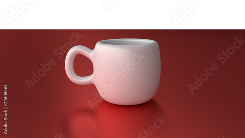 White mug cup on red desk