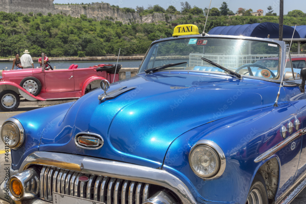 Blue taxi in Havana, Cuba