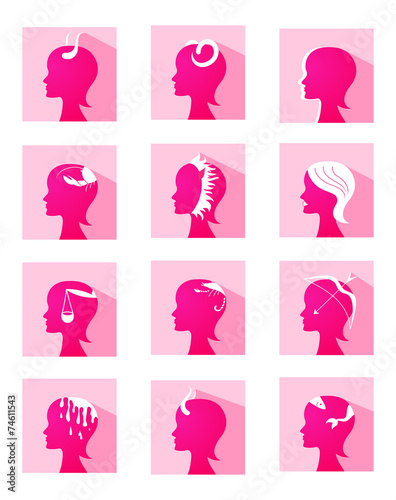 Icons zodiac female profiles