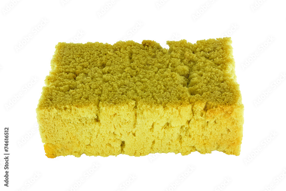 Fototapeta premium old used yellow sponge on white background