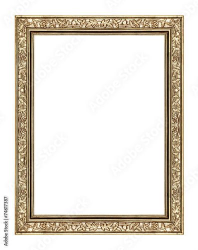 vintage gold frame isolated on white background, with clipping p