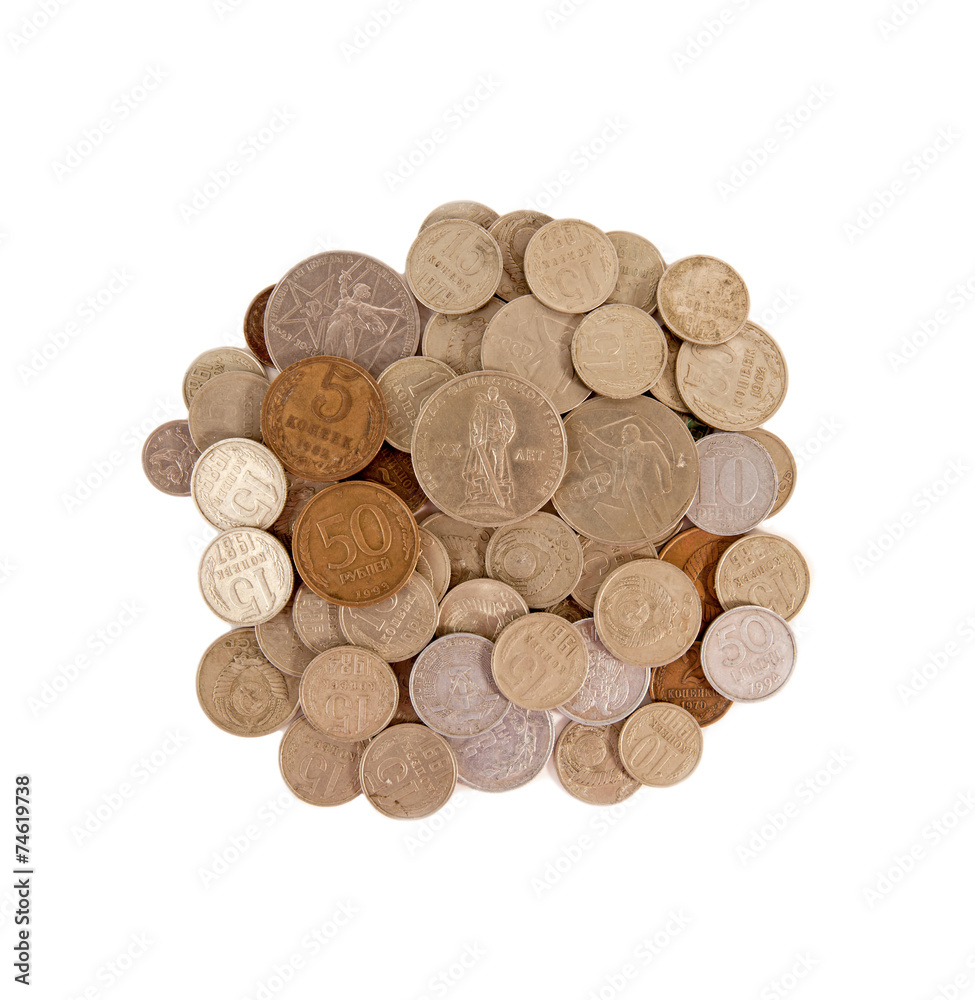 Soviet rubles and kopecks isolated over white Soviet rubles and kopecks isolated over white