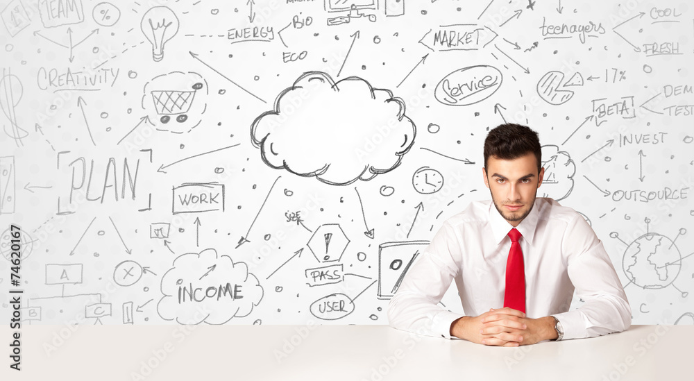 Business man with business concept background Business man with business concept background