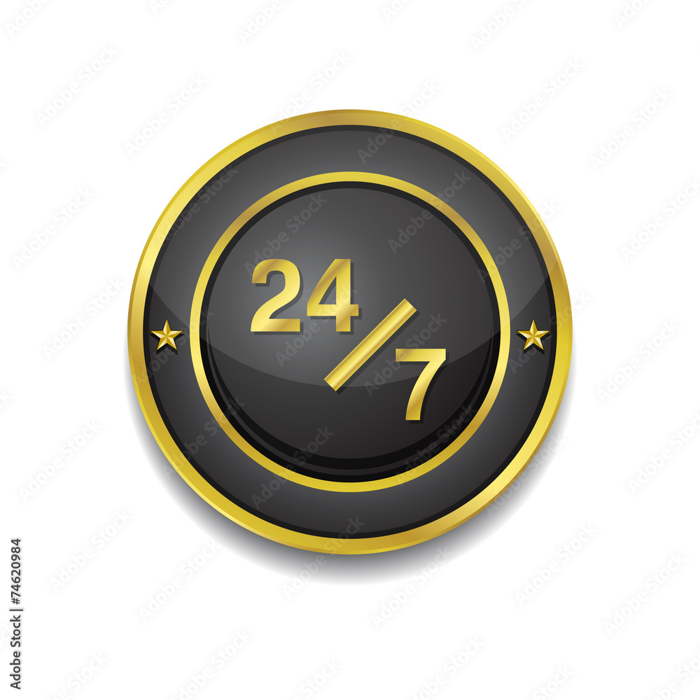 24 7 Hours Service Gold Vector Icon Button 24 7 Hours Service Gold Vector Icon Button